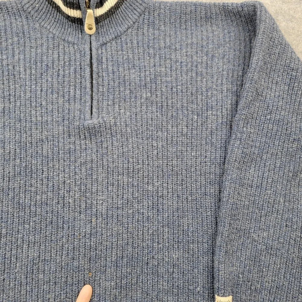 Columbia Sweater Mens Large Blue Shetland Wool 1/4 Zip Mock Neck Knit Pullover